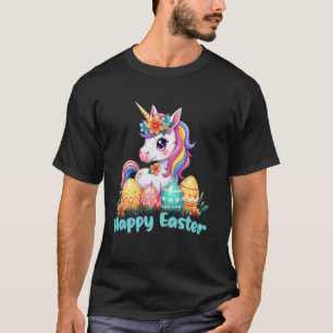 Glückliches Ostern Einhorn Pastell Ei Blume T-Shirt