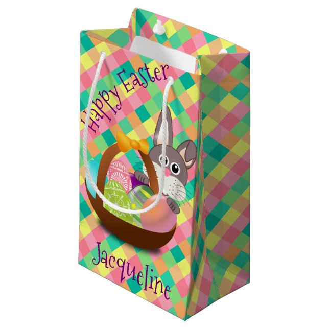 Glückliches Ostern-Frühlings-Schachbrett Kleine Geschenktüte (Vorderseite Schrägansicht)