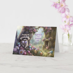 Glückliches Ostern für Kinder Süßer Waschbär und O Karte