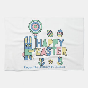 Glückliches Ostern-Hasen-Ballon – Süß und Personal Geschirrtuch