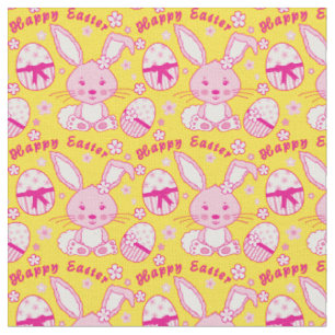 Glückliches Ostern-Kaninchenhäschen und Eigewebe Stoff