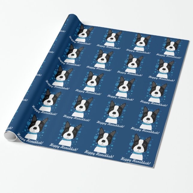 Glückliches Packpapier Chanukkas Boston Terrier (Ungerollt)