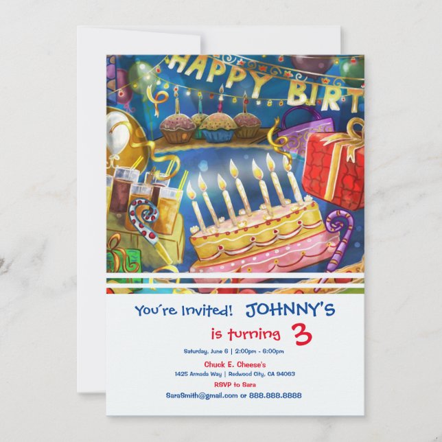 Glückliches Party zum Geburtstag Einladung (Vorderseite)