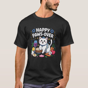 Glückliches Pawsover Lustige Katze Jüdisches Pessa T-Shirt