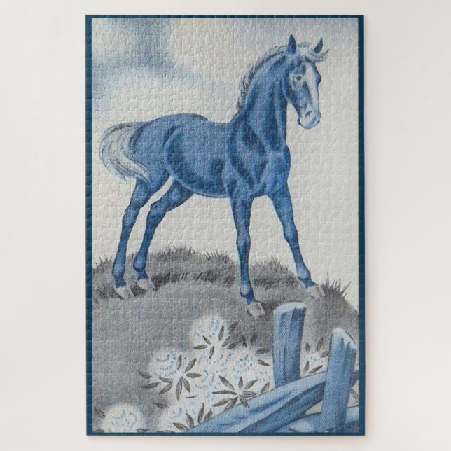 glückliches Pferd in Blau (Vertikal)