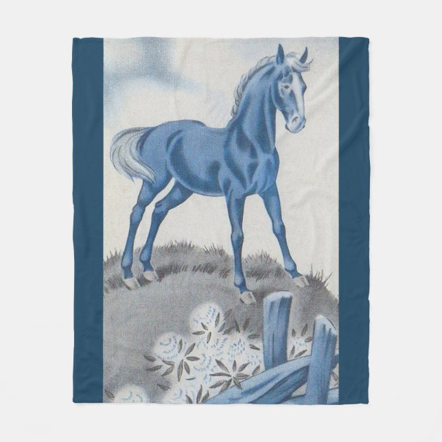 glückliches Pferd in Blau Fleecedecke (Vorderseite)