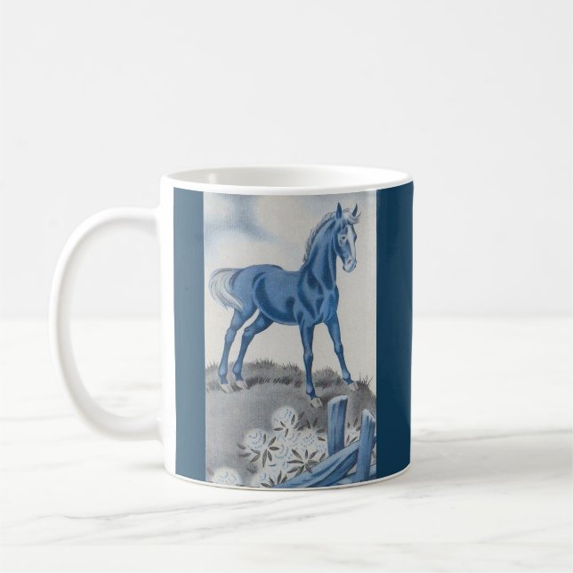 glückliches Pferd in Blau Kaffeetasse (Links)