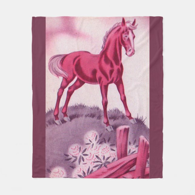 glückliches Pferd in Rosa Fleecedecke (Vorderseite)