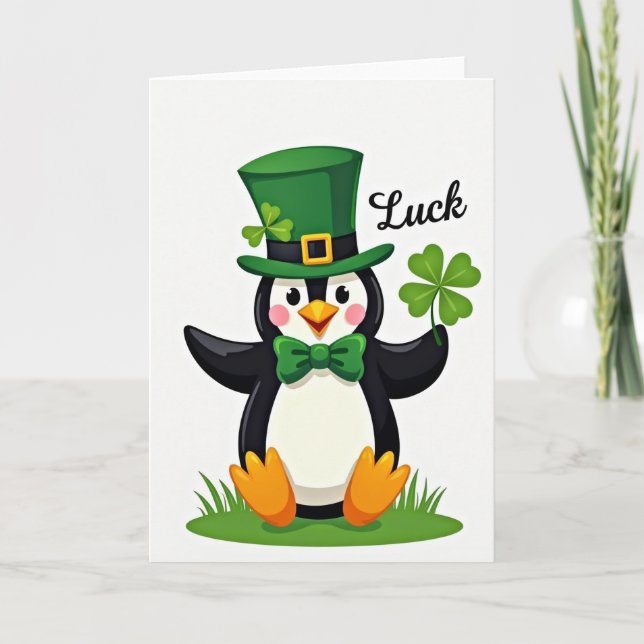 Glückliches Pinguin St. Patrick's Day Karte (Vorderseite)