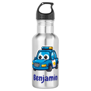 Glückliches Polizeiauto, Jungen, personalisierte W Edelstahlflasche