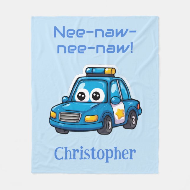 Glückliches Polizeiauto, personalisiertes Kleinkin Fleecedecke (Vorderseite)
