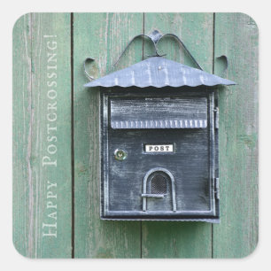 Glückliches Postcrossing! Briefkasten Quadratischer Aufkleber