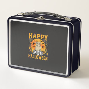 Glückliches Pug Halloween Gruseliger Hund Design_1 Metall Brotdose