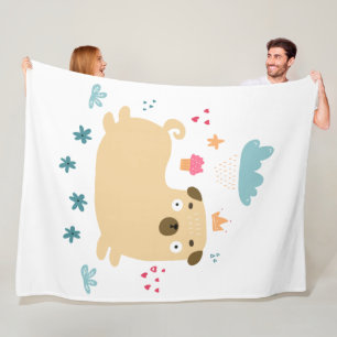 Glückliches Puggy-Flanelldecke Fleecedecke