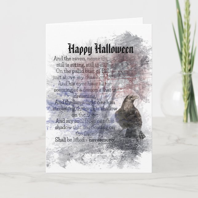 Glückliches Raben-Gedicht Halloweens Edgar Allan Karte (Vorderseite)