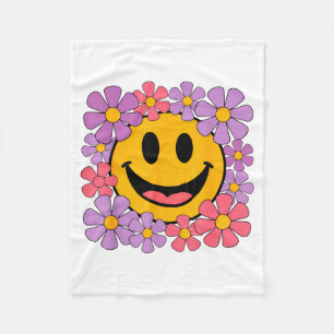 Glückliches Retro-Gänseblümchen-Lächeln-Gesicht Pr Fleecedecke