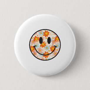 Glückliches Retro-Gänseblümchen-Lächeln-Gesicht-Vo Button