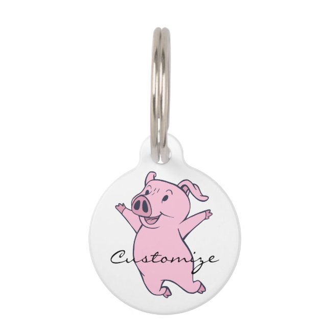 Glückliches rosa Schwein, das Thunder_Cove springt Haustiermarke (Rückseite)