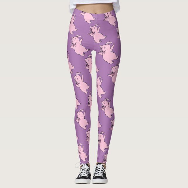Glückliches rosa Schwein, das Thunder_Cove springt Leggings (Vorderseite)