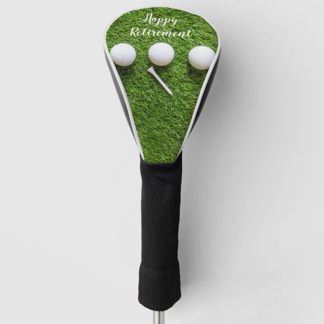 Glückliches Ruhestand für Golfer mit Golfball auf  Golf Headcover (Vorderseite)