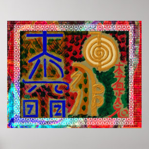 Glückliches Ruhm-Grenzmuster - Reiki heilende Poster