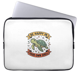 Glückliches Schildkröten-Zitat Vintage-Stichdesign Laptopschutzhülle