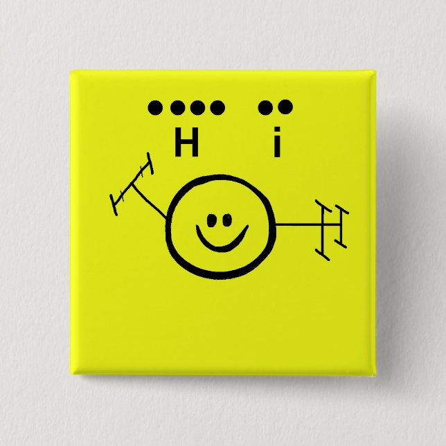 Glückliches Schinken-Gelb-Morsealphabet "hallo" Button (Vorderseite)