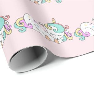 Glückliches schlafendes Einhorn-Horn-Rosa-Baby Geschenkpapier
