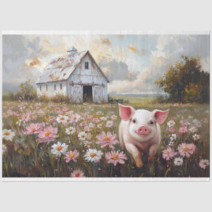 Glückliches Schwein Rosa Wildblumen Decoupage Seidenpapier