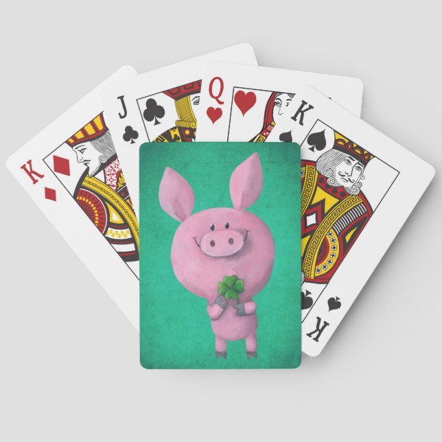 Glückliches Schwein vierblättriges Kleeblatt Spielkarten (Rückseite)