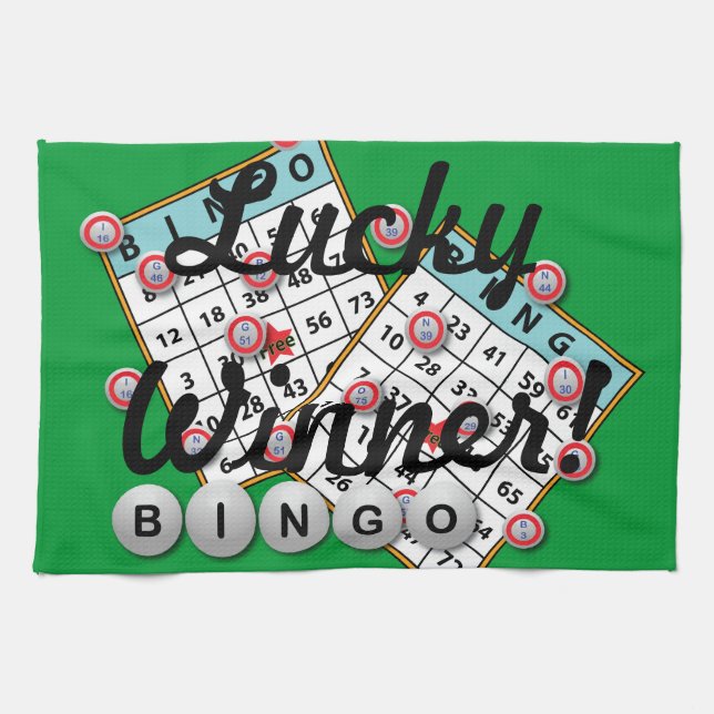 Glückliches Sieger-Bingo-Thema Küchentuch (Horizontal)
