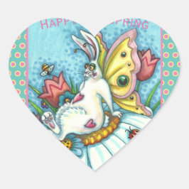 GLÜCKLICHES SPRING FLUTTERBUN RABBIT, FUNNY BUNNY  Herz-Aufkleber
