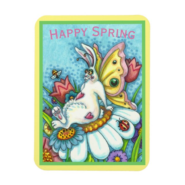 GLÜCKLICHES SPRING FLUTTERBUN RABBIT, FUNNY BUNNY  MAGNET (Vertikal)