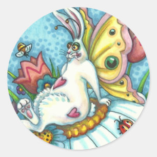 GLÜCKLICHES SPRING FLUTTERBUN RABBIT, FUNNY BUNNY RUNDER AUFKLEBER