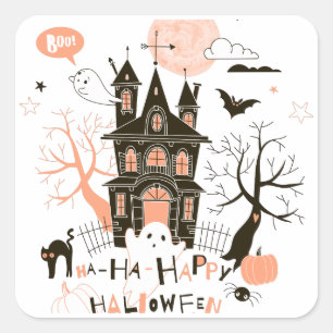 Glückliches Spuk Haus Halloweens Quadratischer Aufkleber