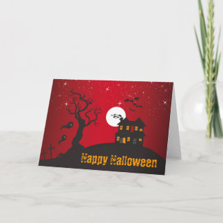Glückliches Spuk Haus-Rot Halloweens Karte