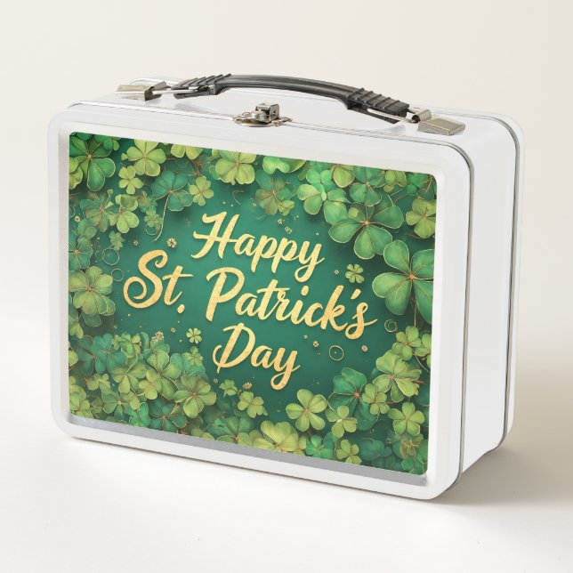 Glückliches St. Patrick’s Day Kleeblatt-Design Metall Brotdose (Vorderseite)