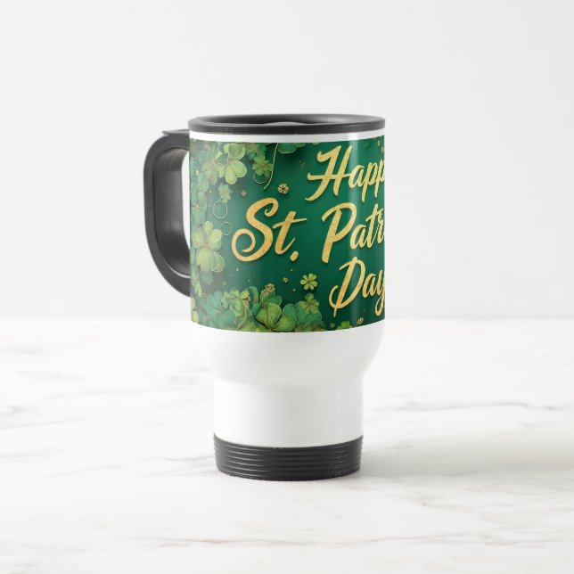 Glückliches St. Patrick’s Day Kleeblatt-Design Reisebecher (Vorderseite Links)
