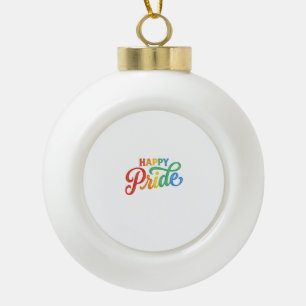 Glückliches Stolz Vintage Regenbogen-Typografie-Sh Keramik Kugel-Ornament