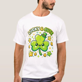 Glückliches & süßes Kleeblatt Kawaii Design T-Shirt