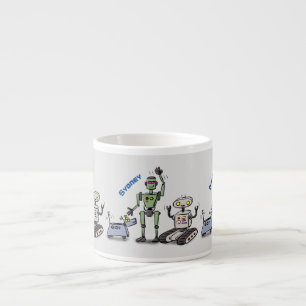 Glückliches süßes Roboter-Trio Cartoon Espressotasse