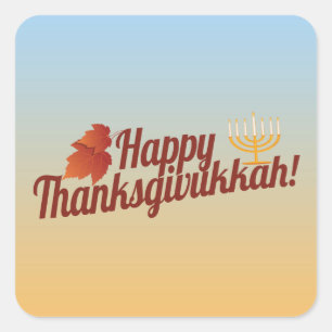 Glückliches Thanksgivukkah Menorah/Blatt Quadratischer Aufkleber