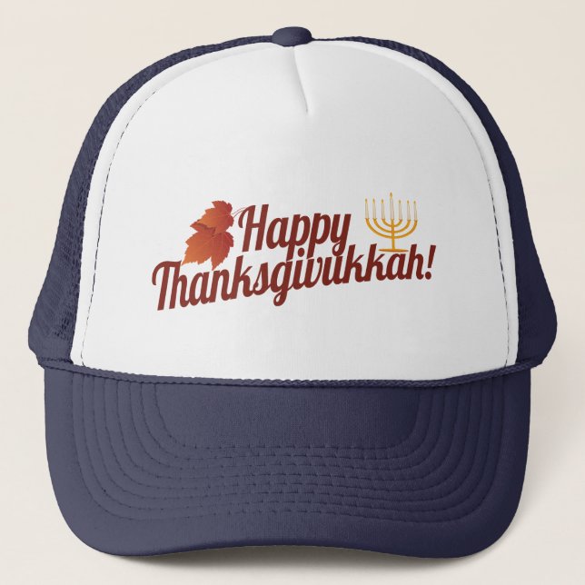 Glückliches Thanksgivukkah Menorah/Blatt Truckerkappe (Vorderseite)