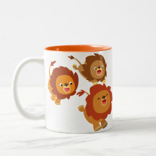 Glückliches Trio der niedlichen Cartoon-Löwe-Tas Zweifarbige Tasse