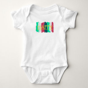 Glückliches Türkis Rosa gestreiftes Babysommerbody Baby Strampler
