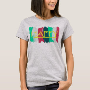 Glückliches Türkis Rosa Streifen Funky T-Shirt