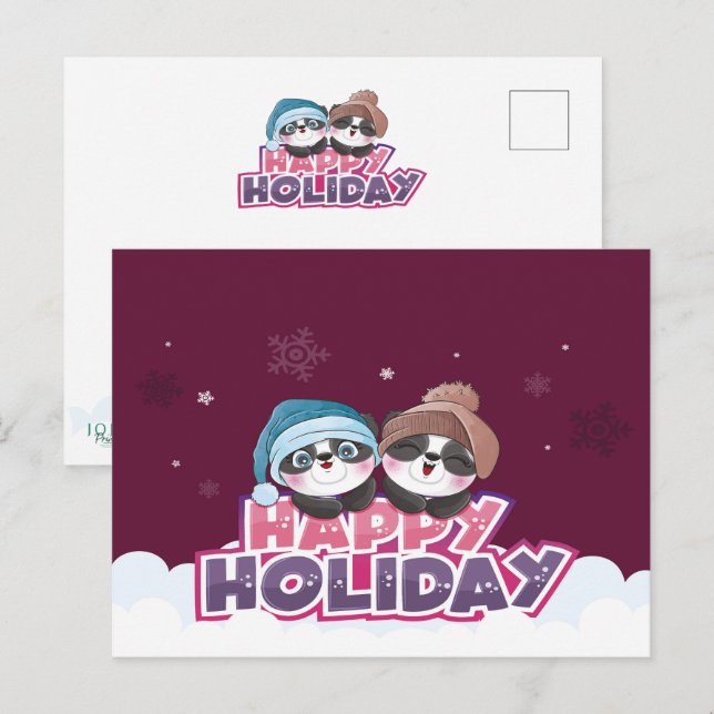 Glückliches Urlaubs-Panda Postkarte (Vorne/Hinten)