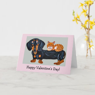 Glückliches Valentins-Hund & Katze gefaltete Grußk Karte