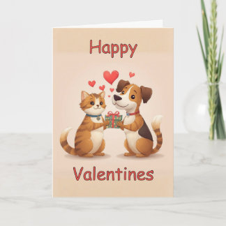 Glückliches Valentinskatze- und Hundedesign Karte
