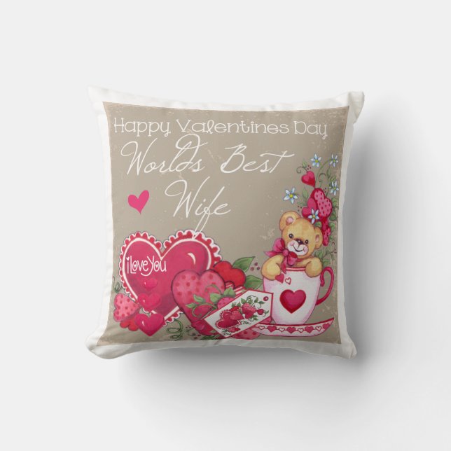 Glückliches Valentinstag-Ehefrau-Kissen Kissen (Vorderseite)